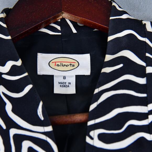 Talbots Blazer Women's 8 Black White 1/2 Zip Jacket Silk Blend Jacket - Picture 2 of 9